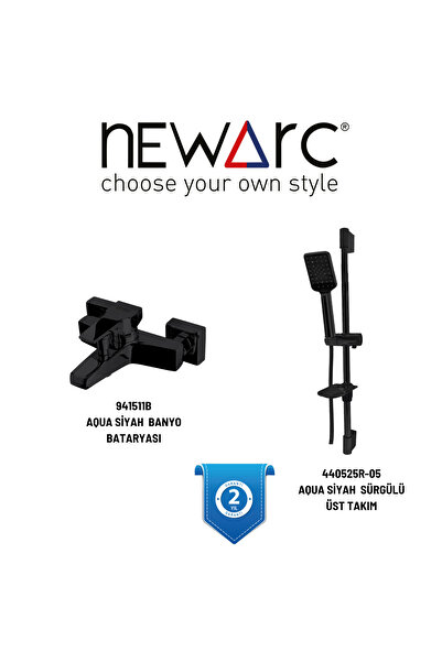 Newarc Aqua Siyah Banyo Bataryası, Sürgülü Üst Takım 941511B,430525R-05