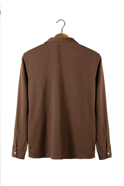 VEAVEN Men's Brown Apache Collar Long Sleeve Shirt - Comfortable Fit