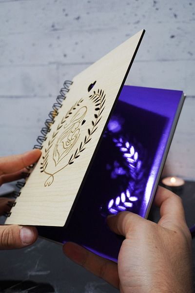 markcat Mother Baby Themed Unlined Notebook with Wooden Cover - Daily A5 Memory Book