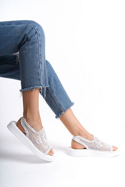 BAKGİY Women's White Lace Elastic Arc Sandals - BG1146-123-0002