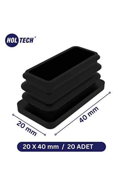 HOLTECH 20x40 mm Sert Plastik Masa Sandalye Kutu Profil Tapası Siyah (20 Adet)