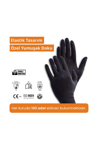 Reflex Black Disposable Gloves - Size L to XL, 10x100pcs