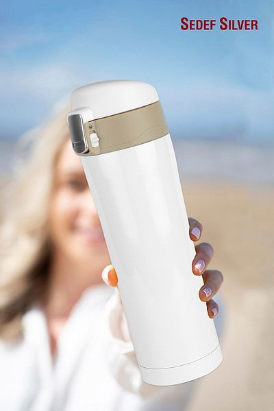 SEDEF SİLVER Steel Thermos Cup 400 ml Lockable Thermos Mug Cup Vehicle Thermos Coffee Cup Sdf887 Tea Cups White