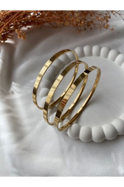 saren aksesuar 3 lü kalın ajda bilezik kadın çelik ajda bilezik gold renk 22 cm 65mm