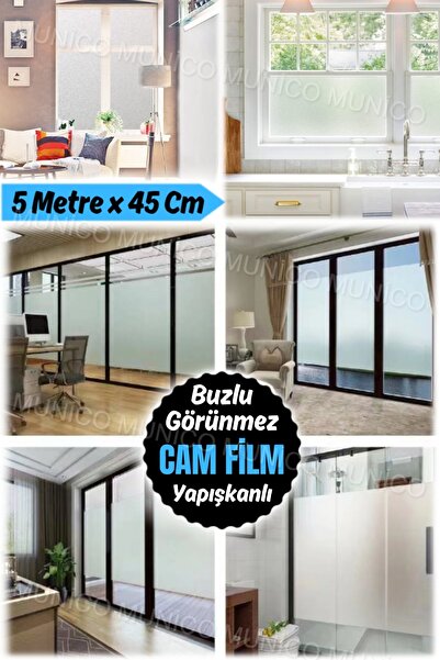 Munico 500 x 45 Cm Gizlilik Filmi Cam Pencerelere Anti UV Güneş Engelleyici Pencere Banyo Ofisi Yapışkanlı