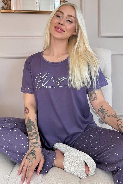 Pijamaevi Set de pijamale pentru damă cu model Lilac Magic Bamboo - mânecă scurtă