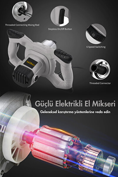 CRAFTERTOOLS Germany Bakır Sargı 6 Kademe Devir Ayarlı Elektirikli Alçı Boya Ve Harç Karıştırıcı Mikser