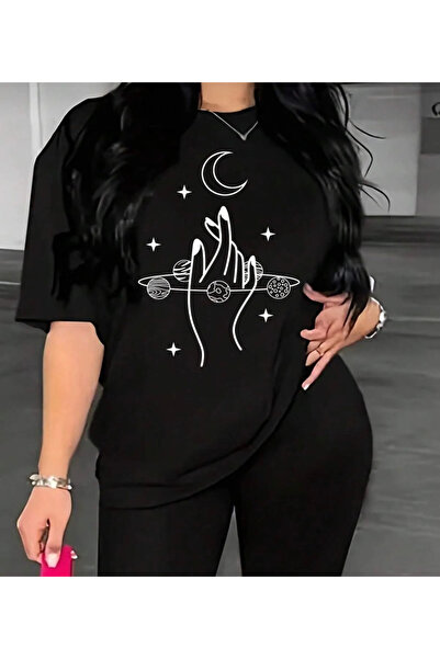 Elfa Tekstil Μαύρο Oversize Γυναικείο T-Shirt - Δύο Κλωστές