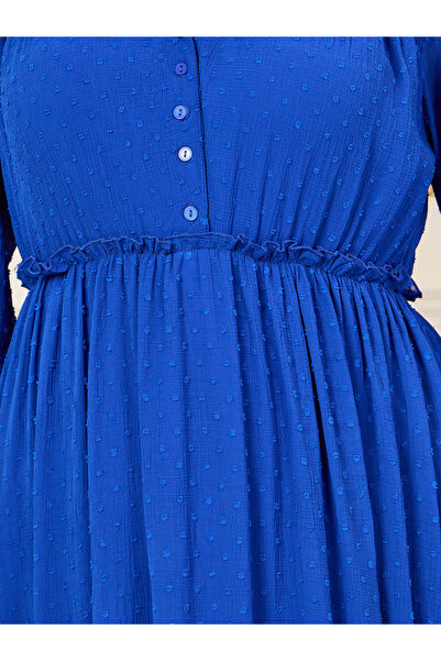 Styli Plus Dobby Ruffle Detail A-Line Midi Dress