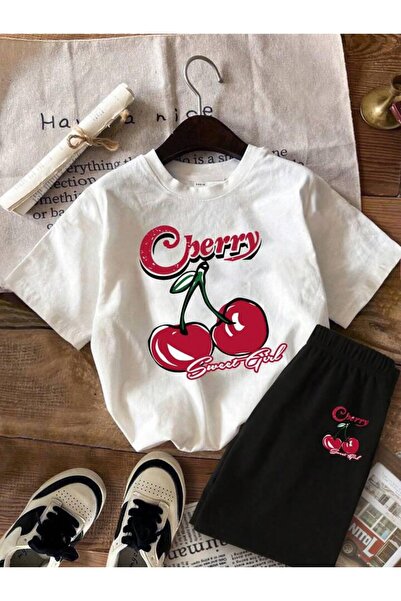 NoVibe طقم تي شيرت وشورت للأطفال بطبعة الكرز - 100% قطن