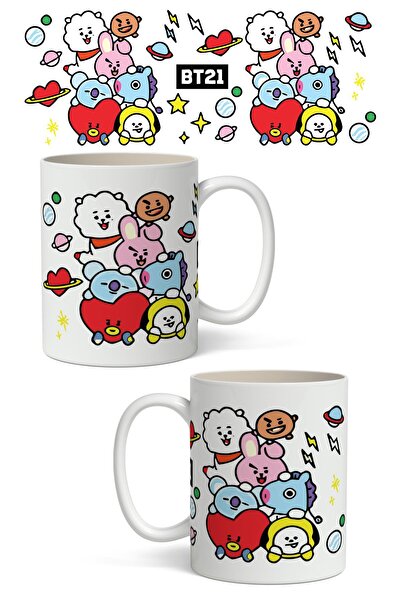 Anime Marketi كوب مطبوع عليه شخصيات BT21 بتصميم مزدوج الجوانب - كوب هدية لصديقك وحبيبك