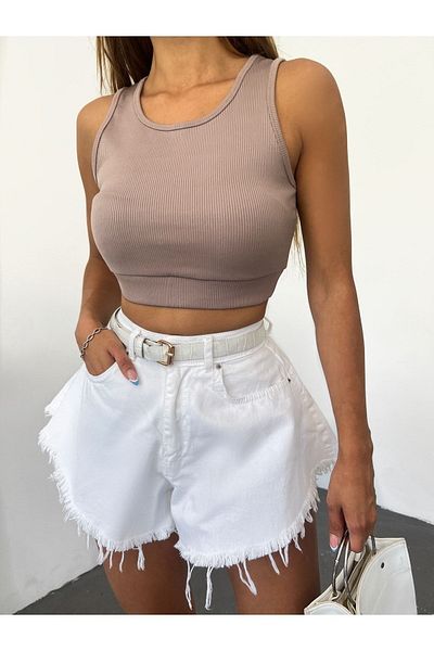 CNRCollection Γυναικεία μπουστάκι με λουράκι βιζόν με ριμπ ελαστική πλεκτή μπλούζα