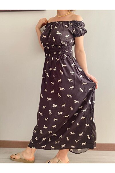 sharin Γυναικείο καλοκαιρινό φόρεμα με γιακά Madonna Anthracite Long Gipeli 12A-2212