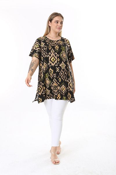 XL Modam Large Size Mink Black Tunic - Multicolored and Side Slit
