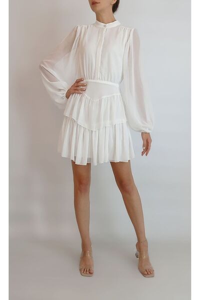 oyagüler KADIN BEYAZ ŞİFON MİNİ MEZUNİYET NİKAH ELBİSESİ YY101114