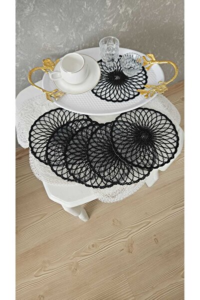 ZESA HOME 6-Piece Brown Stylish Guipure Tulle Napkins