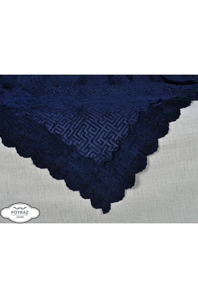 POYRAZ Shiny Patterned Chenille Navy Blue Double Sided Sofa Sofa Bed Cover Shawl