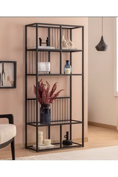 tino furniture Lufi Siyah Metal Raflı Kitaplık Dekoratif  Mobilya Metal 70CM