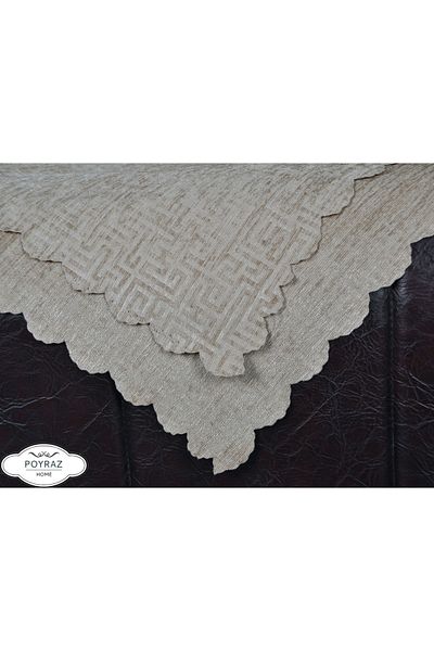 POYRAZ Shiny Patterned Chenille Kumbeige Double Sided Sofa Sofa Bed Cover Shawl