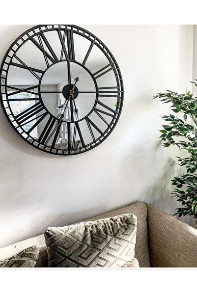 EYKA STORE Rustik Tarz Dekoratif Şık Duvar Saati Gümüş - Siyah Işleme 40 - 50...