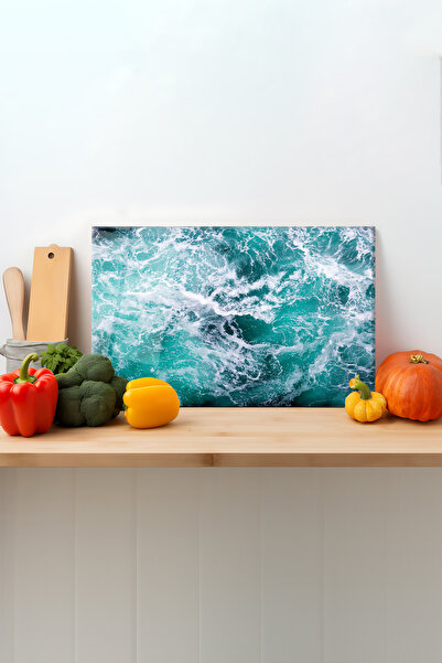 Rosyvien White Waves Glass Cutting Board with Silicone Stand, Presentation Cu...