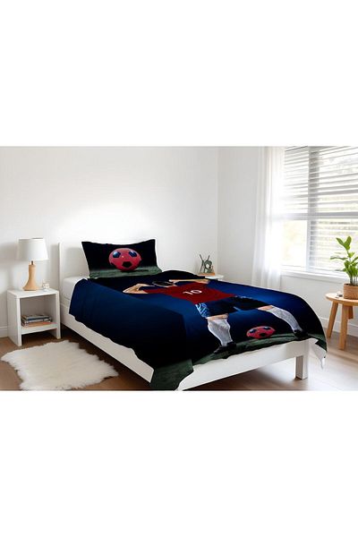 Şen Dekorasyon Claret Red Blue Bedspread and Fan Set