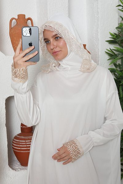 Kutay Collection فستان صلاة نسائي من قطعة واحدة مع حجاب