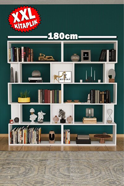 Remaks XXL 12 Raflı 180 cm Kitaplık Beyaz