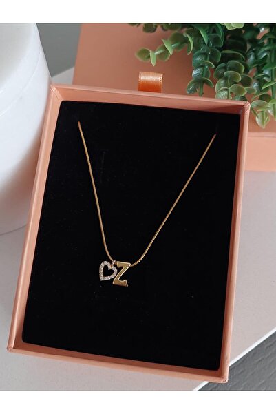 LUCKY ACCESSORIES Çelik Minimalist Harf Ve Kalp Kolye - Z Harfi-kişiye Özel H...