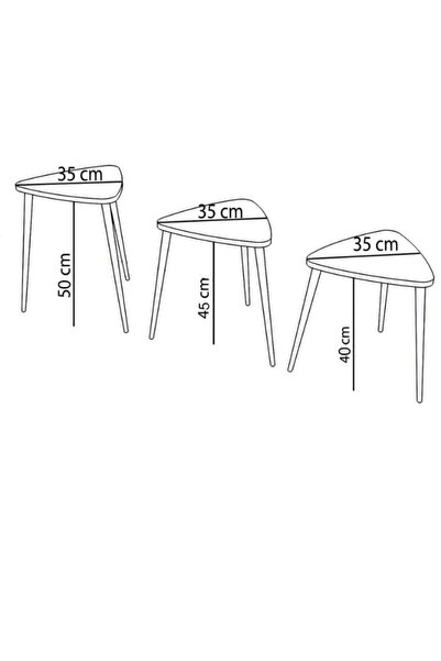 Remaks Üçgen Metal Ayaklı 3'lü Zigon Sehpa Çay Sehpası Servis Sehpası - Beyaz / Beyaz