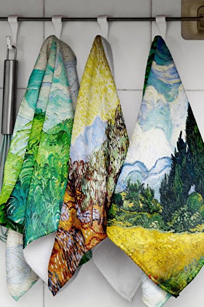 Sozakko مجموعة فان جوخ آرتس مكونة من 3 مناشف مطبخ للحمام 100% قطن 30x50