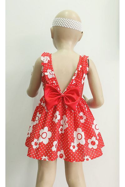 minitrends Rochie pentru fetiță - imprimeu floral, detaliu fundă bandană, guler cu volane pe spate
