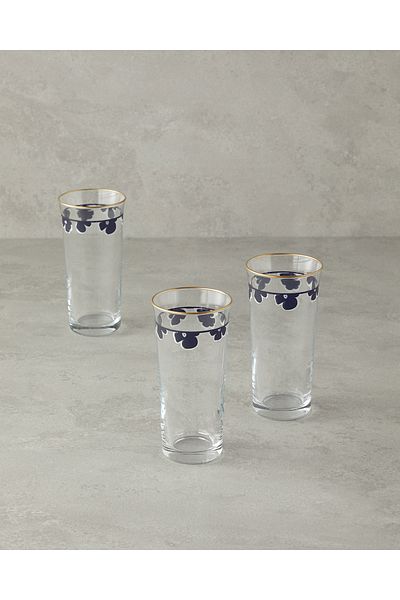 English Home Bohemia 3-Piece Black Glass Soft Drink Cup - 290 ml