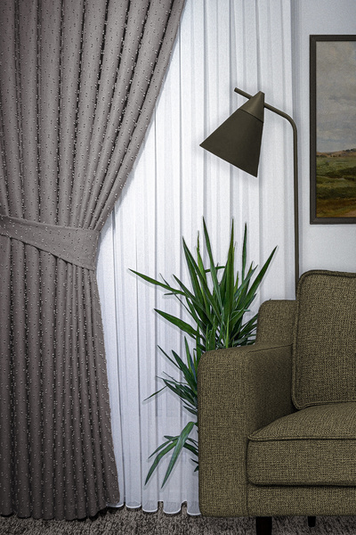 MARİTSA Завеса от серията Linen - с претеглен помпон, плътно плисе, еднокрила...