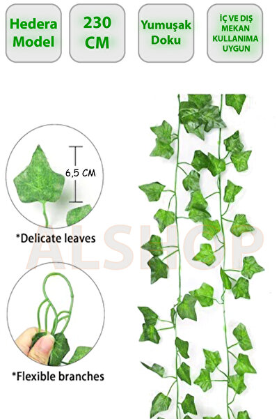 ALSHOP Yeşil Yapraklı Yapay Sarmaşık 230 Cm Ledsiz