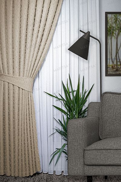 MARİTSA Linen Series Grammated Background Curtain - Pompom Pattern, Tight Pleat (1x3), Single Wing Curtain