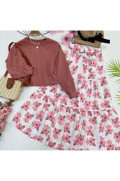 modasindoma Floral Patterned Women's Skirt Set