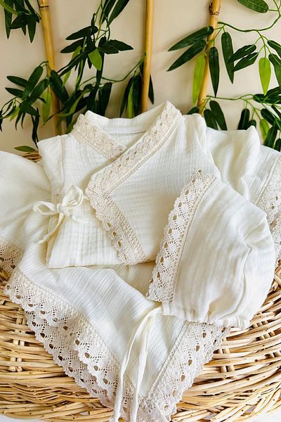 esila aksesuar Organic Lace Jumpsuit Hat Blanket