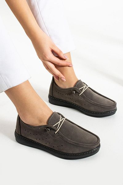 HKM shoes New Season Women's Daily Lightweight Seasonal Comfortable Full Orthopedic Lace-up Loafer Casual Suede Shoes
