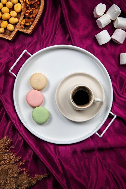 Doreline Metal White Serving Tray with Metal Handles 24cm, Coffee Tray, Presentation Tray, Breakfast Tray