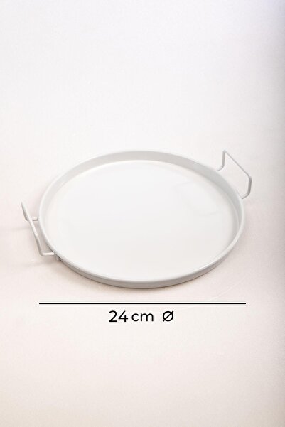 Doreline Metal White Serving Tray with Metal Handles 24cm, Coffee Tray, Presentation Tray, Breakfast Tray