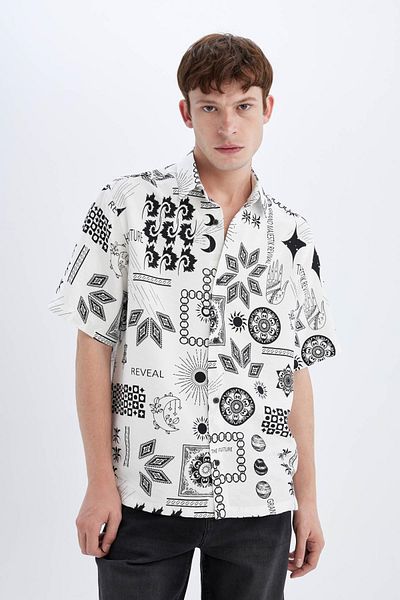 DeFacto Koszula z krótkim rękawem Relax Fit Summer Printed Viscose C1681ax24sm