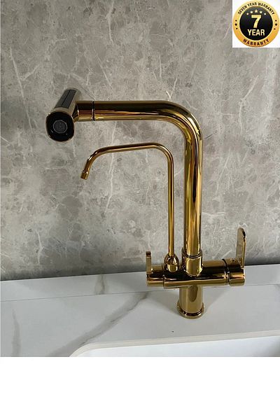 OEM Dual Flow Kitchen Sink Faucet - 4 Functions, Shower and Waterfall Outlet, Gold Imported, 7 Years Warranty