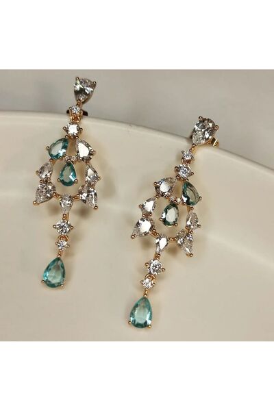 Lydia Jewelry XUPİNG Zirkon Taşlı Turkuaz Damla Model Küpe