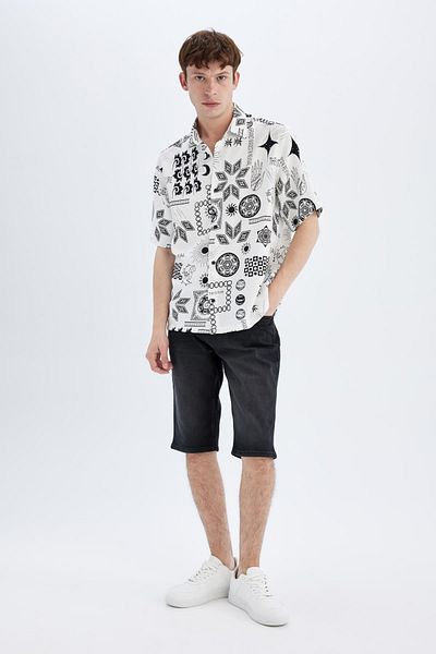 DeFacto Koszula z krótkim rękawem Relax Fit Summer Printed Viscose C1681ax24sm