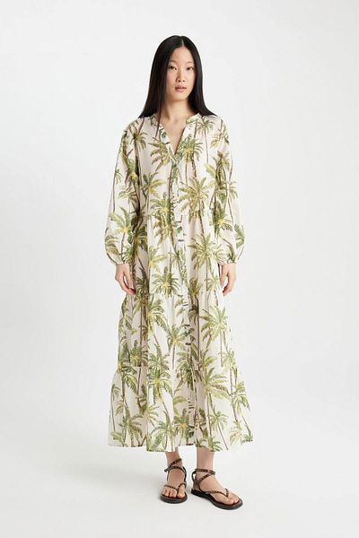 DeFacto Be in Love Print Langärmliges Maxi-Strandkleid - B5790AX24SM