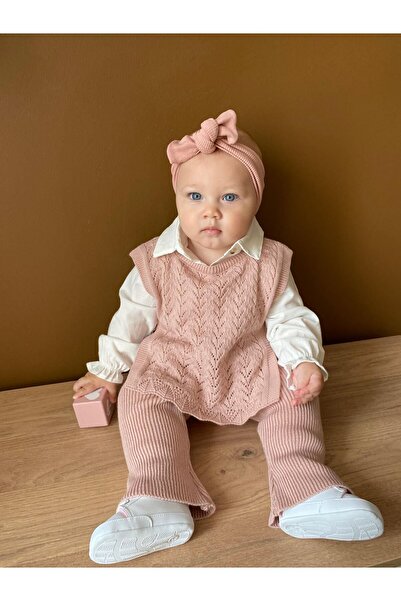 Minizade Amelia 3-Piece Knitwear Premium Baby Girl Set with Sweater and Shirt