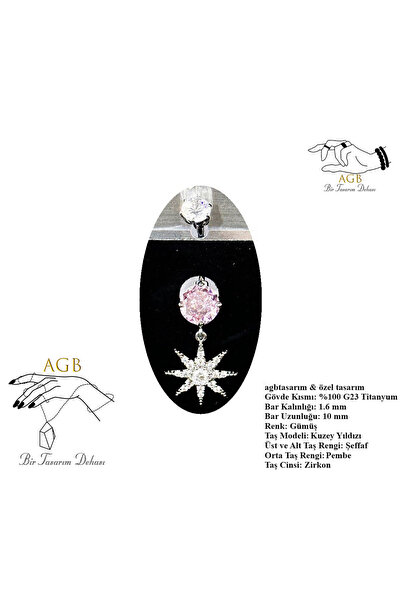 agbtasarım KUZEY YILDIZI  FİGÜRLÜ ZİRKON TAŞLI AKSESUARLI GÖBEK PİERCİNG (%10...