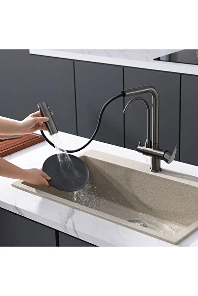 OEM 7 Years Warranty - Kitchen Sink Faucet, Dual Flow Purifier & Shower Waterfall 4 Functions Anthracite