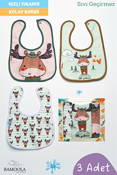 Bamoola 3 Pieces of Deer Patterned Baby Food and Drool Bibs - (Microfiber - w...